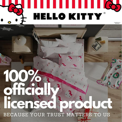 Sanrio Hello Kitty Holiday Christmas Bed Linen Soft Duvet and Sheet Set with Bedspread, 5 Pieces, Twin Size (Officially Licensed Product) by Franco