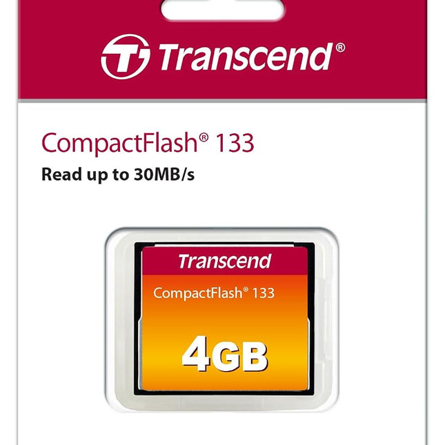 Transcend 4GB CompactFlash 133 Memory Card (CF Card) Up to 50/20 MB/s, Supports Ultra DMA transfer mode 4 with MLC NAND Flash for entry-level DSLRs TS4GCF133