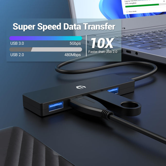 Tymyp USB 3.0 Hub, 4 Port USB Hub, Swift Data Transmission at 5Gbps, Swiftly Expand Laptop Connectivity for Flash Drive, Hard Drive, Console, Printer, Camera, Keyboard, and More