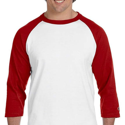 Champion Men's Raglan Baseball T-Shirt, White/Scar