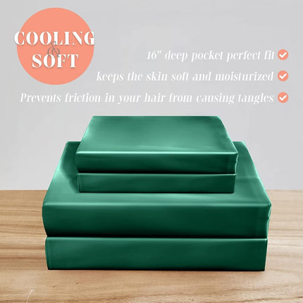 Elegant Comfort Luxurious 4-Piece Silky Satin Sheet Set, Skin and Hair Friendly, Wrinkle, Fade, Stain Resistant with Deep Pockets Fitted Sheet, Cooling Soft Satin Sheet Set, King, Hunter Green