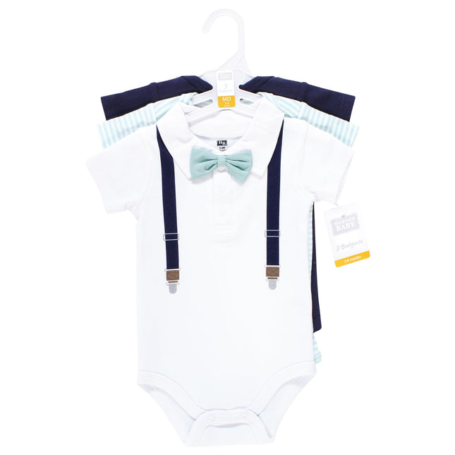Hudson Baby Unisex Baby Cotton Bodysuits, Mint Navy Cuter Version, 9-12 Months