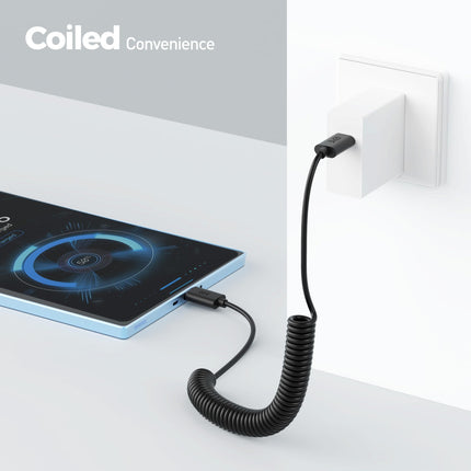 Câble USB C vers USB C en spirale Cable Matters de 0,3 à 1,2 m, jusqu'à [60 W de charge, transfert de données de 480 Mbps] Compatible avec Apple CarPlay, Android Auto, câble de charge USBC pour iPhone 16/15, Galaxy S24