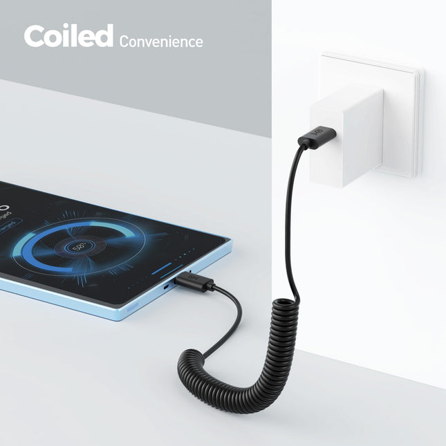 Cable Matters Coiled USB C to USB C Cable 1-4 Feet, Up to [60W Charging, 480Mbps Data Transfer] Compatible with Apple CarPlay, Android Auto, USBC Charger Cable for iPhone 16/15, Galaxy S24