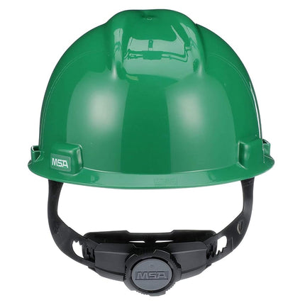 MSA 475362 V-Gard Cap Style Safety Hard Hat With Fas-Trac III Ratchet Suspension | Polyethylene Shell, Superior Impact Protection, Self Adjusting Crown-Straps - Standard Size in Green