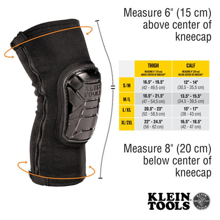 KLEIN TOOLS 60630 Tough-Flex Knee Sleeves for Work, Construction, Low-Profile Sleeve with Zipper, Gel-Like Foam, Black, L/XL