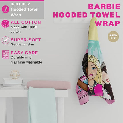 Franco Barbie Bath/Pool/Beach Soft Cotton Terry Hooded Towel Wrap, 24 in x 50 in Kids
