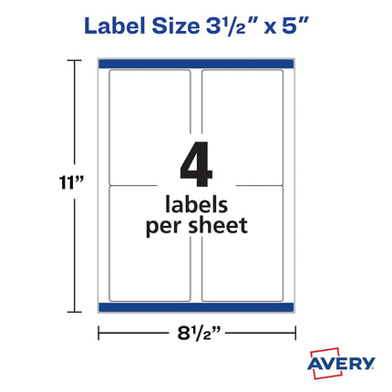 Avery Shipping Address Labels, Inkjet Printers, 100 Labels,3-1/2 x 5, Permanent Adhesive,White, 5 Packs (8168)