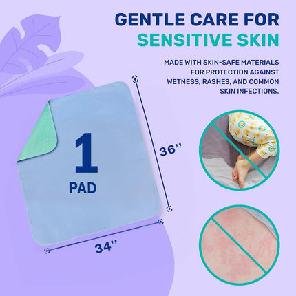 Waterproof Bed Protector Pads - Washable and Reusable 34x36 Mattress Pad - Pack of 1 Absorbent Incontinence Pads for Pets, Kids, Adults and Elderly - Bedwetting Protection Pads for Mattresses, Floor