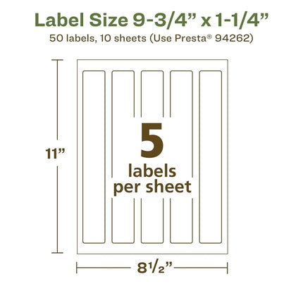 Avery EcoFriendly Matte White Recycled Rectangle Labels, 9.75" x 1.25", Print-to-The-Edge, Matte White Labels, Permanent Label Adhesive, Laser/Inkjet, 50 Printable Labels
