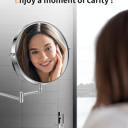 Gospire 9" Large Size Wall Mount Makeup Mirror with 1X/10X Magnification Double-Sided 360° Swivel Vanity Mirror，Chrome Polished Extendable Shaving Bathroom Wall Cosmetic Mirror for Men and Women