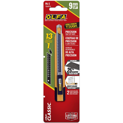 OLFA 9mm Precision Utility Knife (PA-2) - Multi-Purpose Retractable Precision Knife w/Snap-Off Blades & Auto Blade Loader, Replacement Blades: Any OLFA 9mm Blade