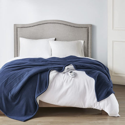 Manta Eléctrica Serta Reversible de Forro Polar a Sherpa, Calentamiento Rápido, Temporizador de Apagado Automático, Múltiples Ajustes de Calor, Certificación ETL, Lavable a Máquina, Azul Doble 84"x 77"