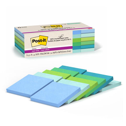 Post-it 100% Recycled Paper Super Sticky Notes, 2X
