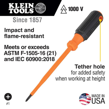 Klein Tools 85077INSR Insulated Screwdriver Set with Magnetizer, Made in USA, 1000V Electrical Screwdrivers, Phillips, Slotted, Square, 7-Piece