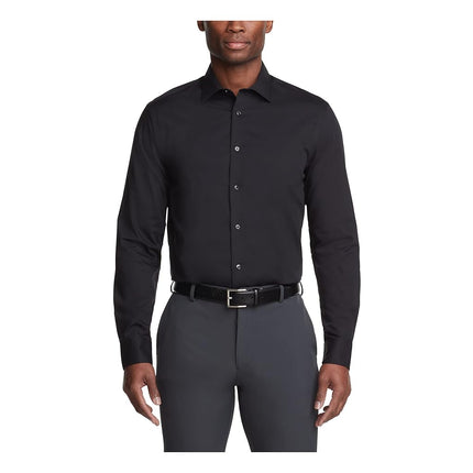 Calvin Klein Men's Dress Shirt Slim Fit Non Iron Herringbone, Black, XS