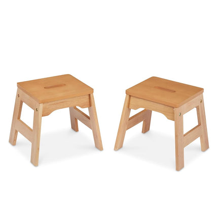Melissa & Doug Wooden Stools - Set of 2 Stackable, 11-Inch-Tall - Natural