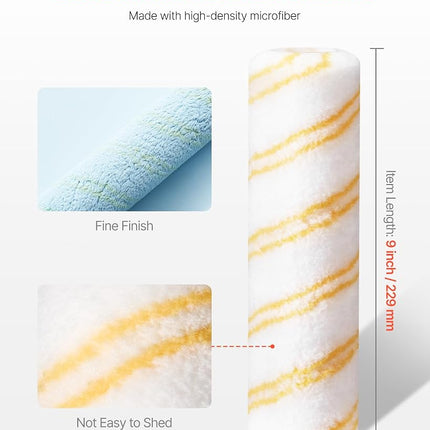 VEVOR Paint Roller Covers, 12 Pack 9 Inch Shedless Roller Covers, 3/8 Inch Nap High Dense Roller Covers for Roller Frame & Paint Roller Kit, Paint Rollers for Painting Walls, House Painting Supplies