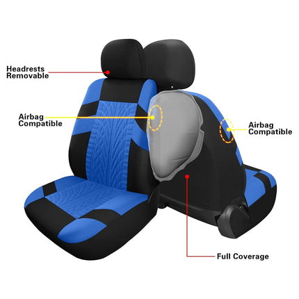 VarCozy Car Seat Covers Front Pair,Universal Cloth Front Seat Covers for Car,Breathable and Washable Seat Covers for SUV, Sedan, Van, Automotive Interior Covers, Airbag Compatible, Black&Blue