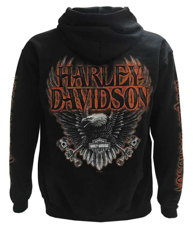 Sudadera con capucha y jersey de manga larga con pistón y águila para hombre Harley-Davidson, Negra 30299949