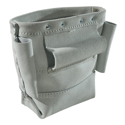 Klein Tools 5416L Tool Pouch, Leather Bull-Pin and Bolt Bag, Tunnel Loop Connection, Reinforced Bottom, 5 x 10 x 9-Inch