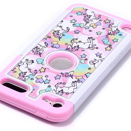 Étui Case Town compatible avec iPod Touch 5e, 6e, 7e génération, motif licorne arc-en-ciel, antichoc avec strass incrustés et cristal, étui hybride en silicone blindé pour Apple iPod Touch 5e et 6e