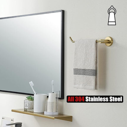 JQK Gold Hand Towel Bar, Stainless Steel Towel Ring for Bathroom, 9 Inch Necklace Holder Brushed Golden Wall Mount Left Hand, TR101-BG
