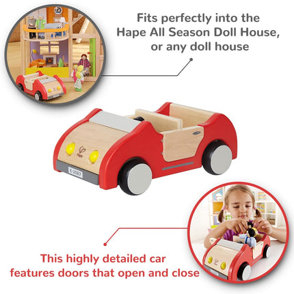 Hape Family Car | Wooden Dolls House Car Toy, Push Vehicle Accessory for Complete Doll House Furniture Set