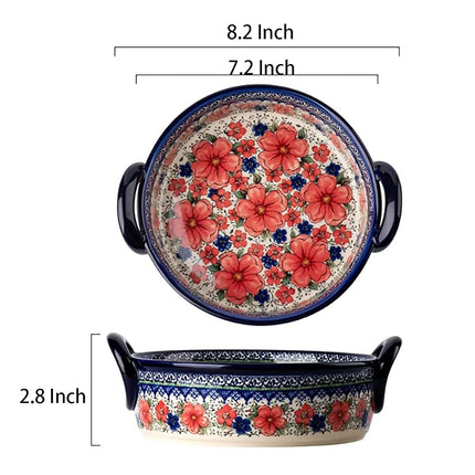 Bicuzat Vintage Style Cherry Blossom Flowers Pottery Bakeware Ceramic Casserole Dish Baking Pan Lasagna Pans Baking Dish with Handles for Oven to Table-1 PCS, 32 oz