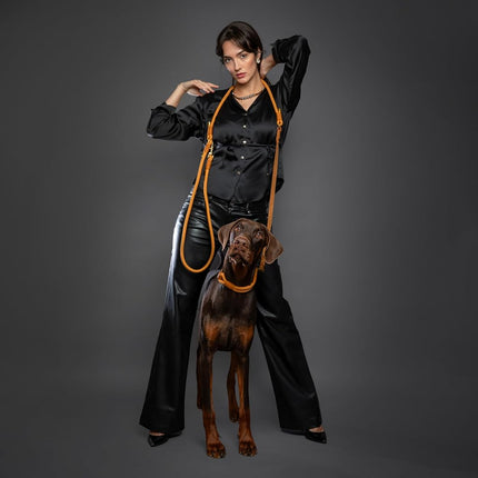 NOAH & PAW Hands Free Dog Leash, Oil-Waxed Leather & Heavy-Duty Paracord, 8 ft, Long Dog Leash with 6 Ways to Use (Ideal for Cats, Small, Medium & Large Dogs) Matching Collar Available. (Camel)