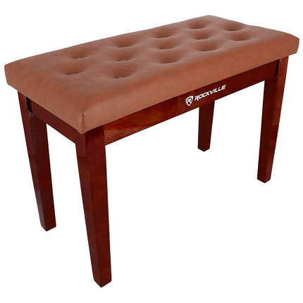 Rockville PB7 Brown Premium Piano Bench with Storage, Solid Thai Rubberwood, 2.5 Plush Foam Seat, Faux Leather, 450 lb Capacity, Perfect for Home, Studio & Stage