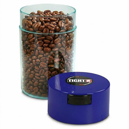 TIGHTVAC - 1 oz to 6 ounce Vacuum Sealed Storage Container - Dark Blue Cap & Clear Body
