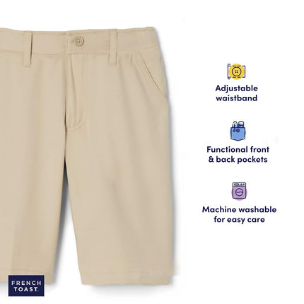French Toast Boys' Flat Front Performance Stretch Short, FT Khaki, 16 Years