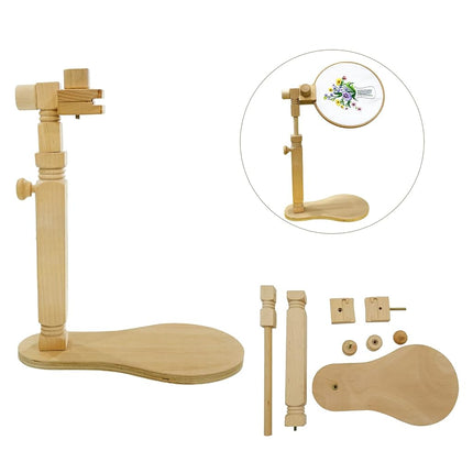 Adjustable Embroidery Hoop Stand - Hands-Free Cross Stitch Stand Lap, Beech Wood Embroidery Hoop Holder Frame, Rotated Needlepoint Holder Stand for Art Craft Sewing Needlework Projects