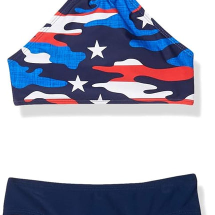 Kanu Surf Girls' Mahina Beach Sport Halter Bikini 2-Piece Swimsuit, American Dream Flag, 10