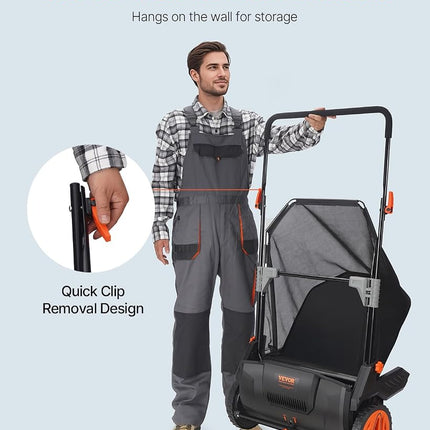 VEVOR Push Lawn Sweeper, 21inch Leaf & Grass Collector, Strong Plastic Wheels & Heavy Duty Thickened Steel Durable to Use with Large Capacity 3.5 cu. ft. Mesh Collection Hopper Bag, 2 Spinning Brushes