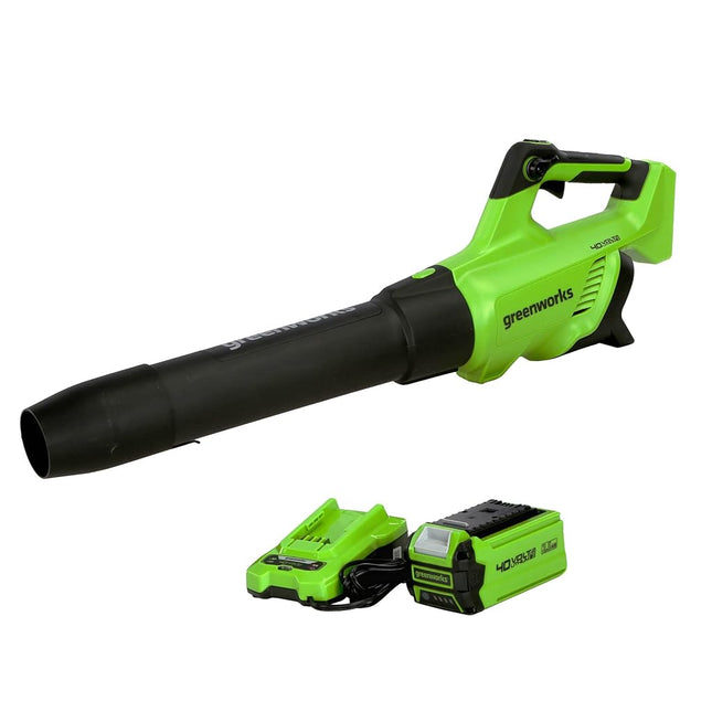 Greenworks 40V (120 MPH / 500 CFM / 75+ Compatible Tools) Cordless Axial Leaf Blower, 2.5Ah Battery and Charger Included