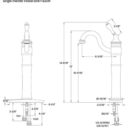 Kingston Brass KB3421AL Victorian Vessel Sink Faucet, Polished Chrome
