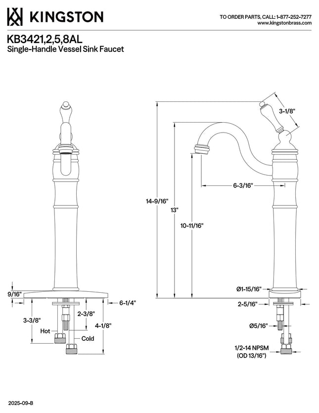 Kingston Brass KB3421AL Victorian Vessel Sink Faucet, Polished Chrome