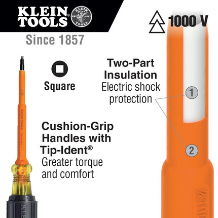 Klein Tools 661-4-INS Insulated Screwdriver, #1 Square Tip with 4-Inch Shank