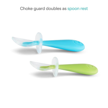 Munchkin Silicone Trainer Spoons with Choke Guard for Baby Led Weaning, Blue/Green (Pack of 4)