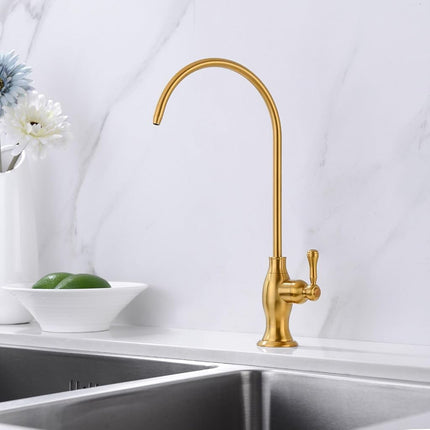 Grifo Purificador de Agua Potable de Oro Cepillado, Grifo de Agua Delle Rosa Dorado para Sistema de Filtro de Agua Debajo del Fregadero, Grifo Moderno de Osmosis Inversa de Latón, Grifo de Fregadero de Barra de Oro Cepillado