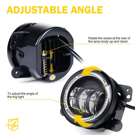 4 Inch 60W LED Fog Light w/Blue Halo DRL Compatible with 07-18 Jeep JK JKU