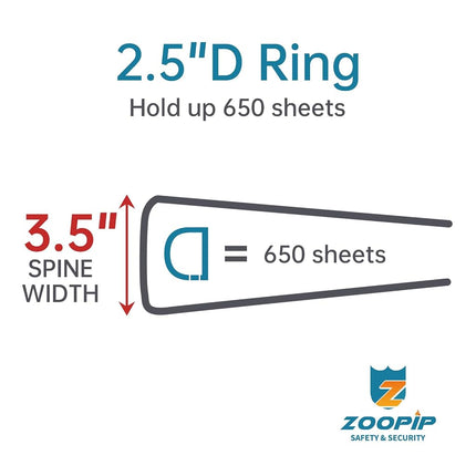 ZOOPIP Fireproof 3 Ring Binder with Zipper, 2.5 Inch D Rings Hold up 650 Sheets of 8.5" x 11" (A4), Compatible with Clear Page Protectors, Built-in net and Pen Holder (1 Pcs, Black, 2.5")