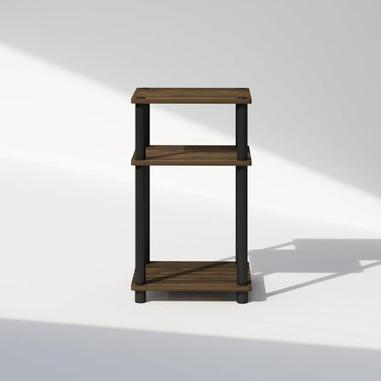 Furinno JUST Night Stand, 3-Tier Turn-N-Tube Nightstand, Toolless Bedside Table, End Table, Side Table with Open Storage for Bedroom, Living Room, Columbia Walnut