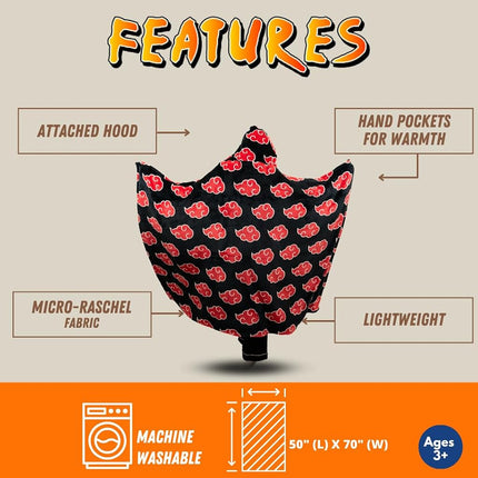 Franco Naruto Anime Akatsuki Cloud Bedding Super Soft and Cozy Wearable Hooded Throw Blanket, 70 in x 50 in (Official Licensed Product) Collectibles