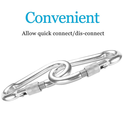 Acquwistach Locking Carabiner Clips 6 Pack 3.15" Stainless Steel Spring Snap Hook Locking Carabiner Heavy Duty - 304 Premium Stainless Steel Thumb Screw Carabiner Clip