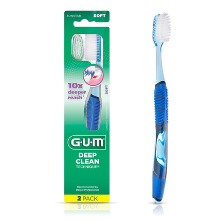 Cepillo de dientes GUM Technique Deep Clean - Cabeza completa - Cepillos de dientes suaves para adultos - Cerdas suaves, ultra finas y cónicas, recomendado por profesionales dentales, 2 unidades