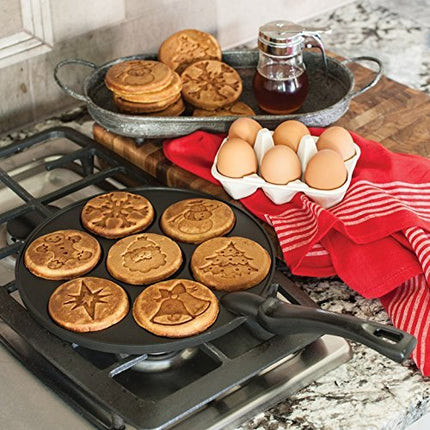 Nordic Ware Holiday Pancake Pan, sartén para tortitas de aluminio fundido, sartén para 7 tortitas, mini sartén para tortitas - Negro