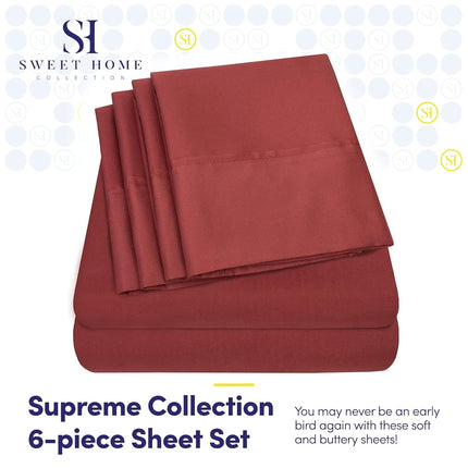 Cal King Size Bed Sheets - 6 Piece 1500 Supreme Collection Fine Brushed Microfiber Deep Pocket California King Sheet Set Bedding - 2 Extra Pillow Cases, Great Value, California King, Burgundy